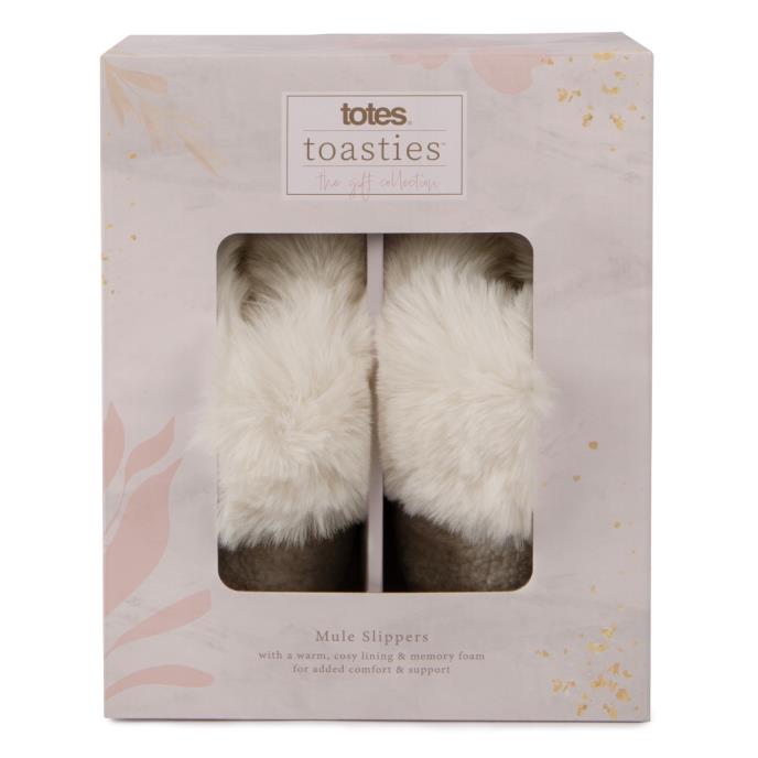 totes Ladies Textured Faux Fur Mule Slippers Cream Extra Image 7